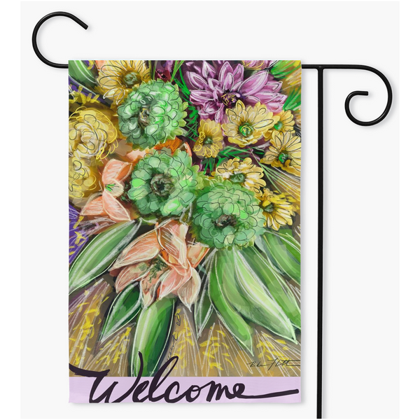 Welcome, Flowers Garden Flag, Yard Sign, Garden Decor