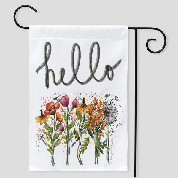 Hello Wildflowers, My Garden Flag, Spring time Garden Flag,Wildflower Garden Flag by Rebeca Flott Arts