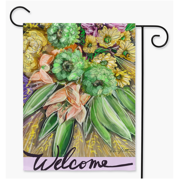 Welcome, Flowers Garden Flag, Yard Sign, Garden Decor