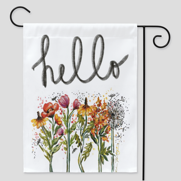 Hello Wildflowers, My Garden Flag, Spring time Garden Flag,Wildflower Garden Flag by Rebeca Flott Arts