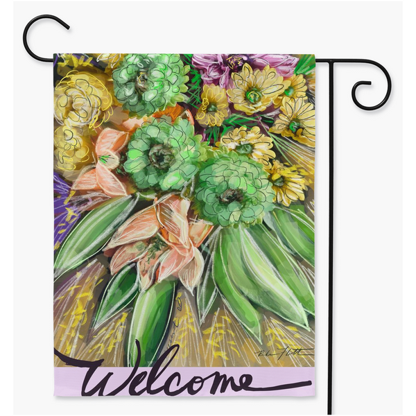 Welcome, Flowers Garden Flag, Yard Sign, Garden Decor