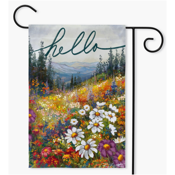 Hello Mountains, A garden flag for the ones who lives close to the mountains , Yard signed
