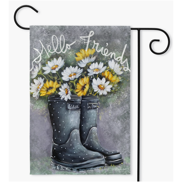 hello Friends,Garden Flag by Rebeca Flott Arts