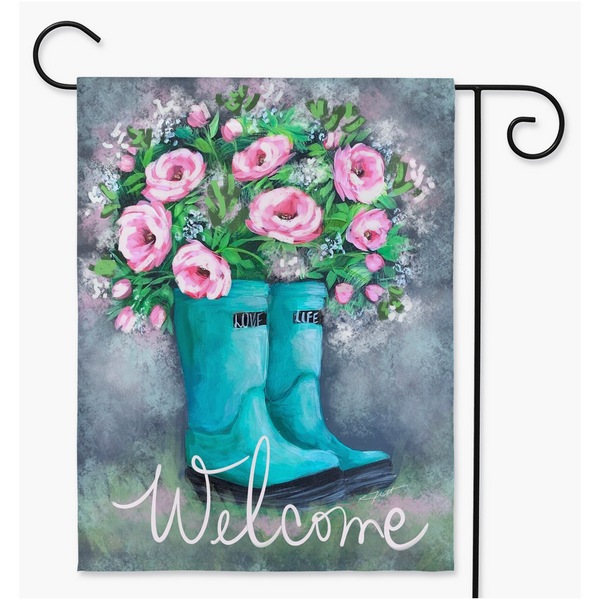 Garden Flags -Hello Flowers Welcome By Rebeca Flott Arts
