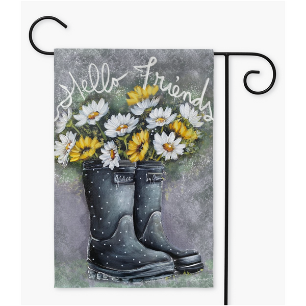 hello Friends,Garden Flag by Rebeca Flott Arts