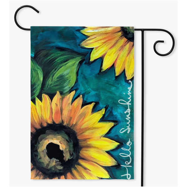 Hello Sunshine, garden flag by Rebeca Flott