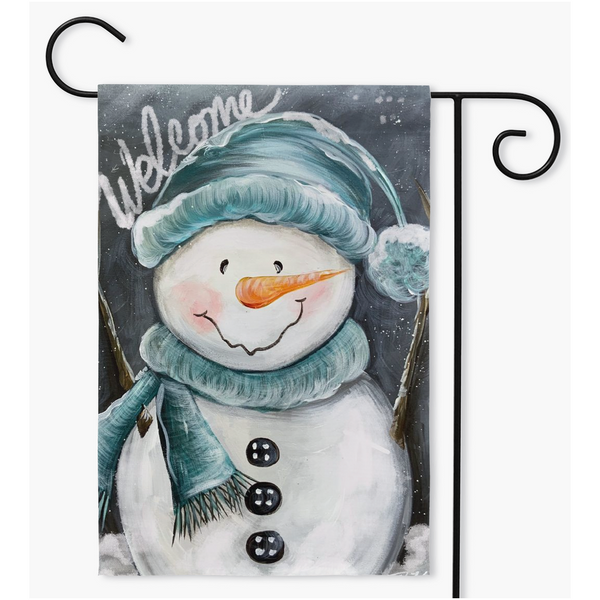 Blue Snowman Welcome Garden Flag