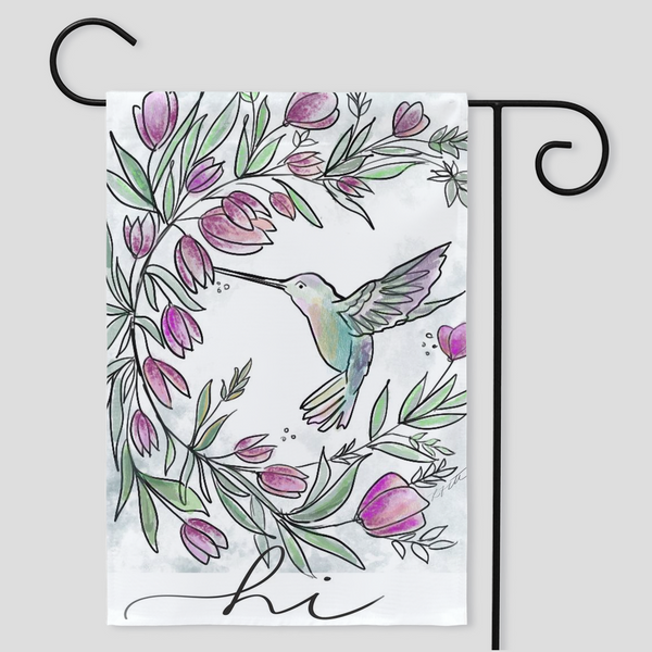 Hi Yard Garden Flag, Hummingbird Garden Flag ,Rebeca Flott Arts Garden Flag