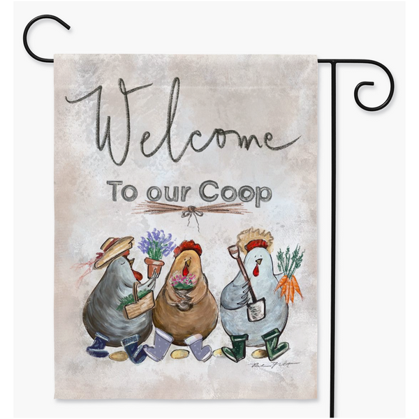 Welcome to our Coop Yard Flag, Rustic Inspired Yard Flag, Garden Flag, Chicken Garden Flag , Springtime Garden Flag