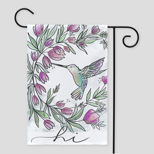 Hi Yard Garden Flag, Hummingbird Garden Flag ,Rebeca Flott Arts Garden Flag
