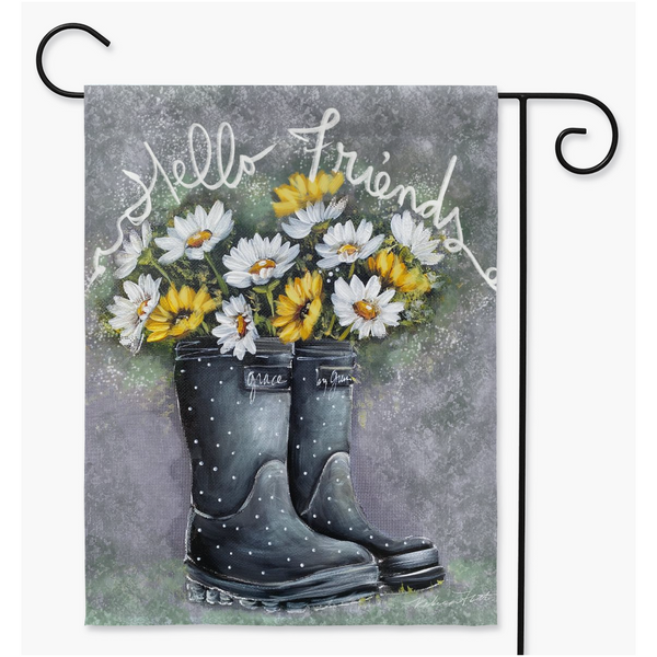 hello Friends,Garden Flag by Rebeca Flott Arts