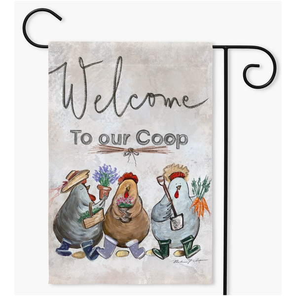 Welcome to our Coop Yard Flag, Rustic Inspired Yard Flag, Garden Flag, Chicken Garden Flag , Springtime Garden Flag