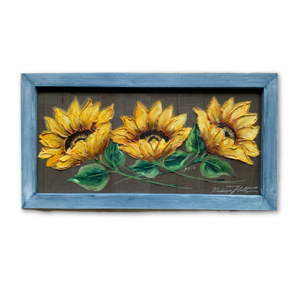 Trinity sunflowers on teal Original ART