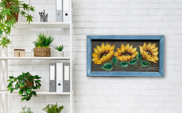 Trinity sunflowers on teal Original ART