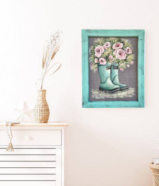 Bloom where you are planted,screen art, porch decor, original art