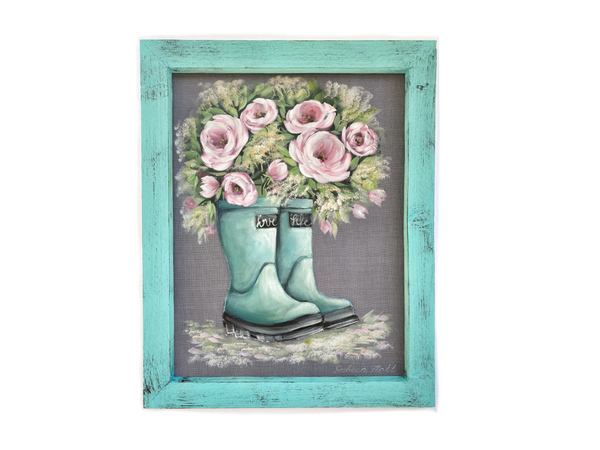 Bloom where you are planted,screen art, porch decor, original art