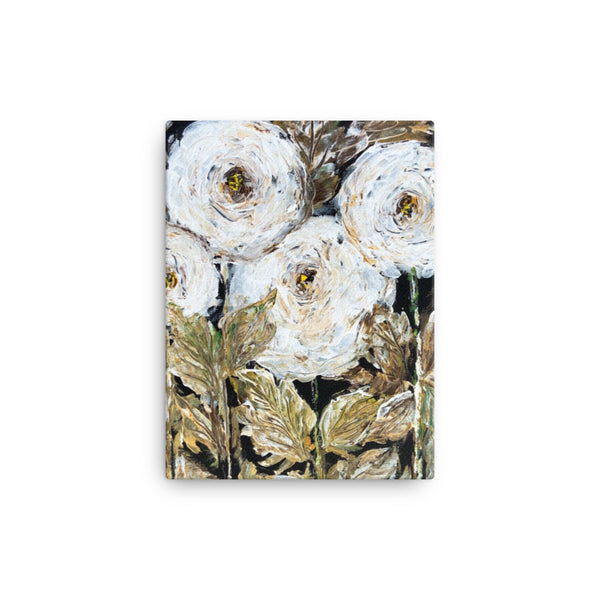 White on Black textured flowers - Canvas