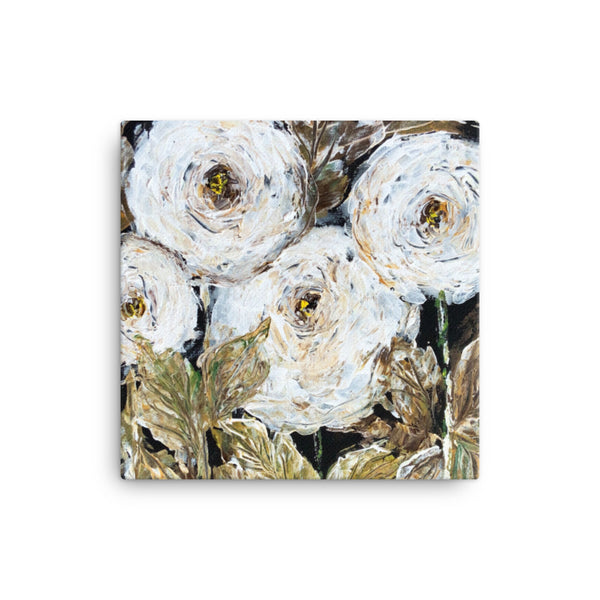 White on Black textured flowers - Canvas