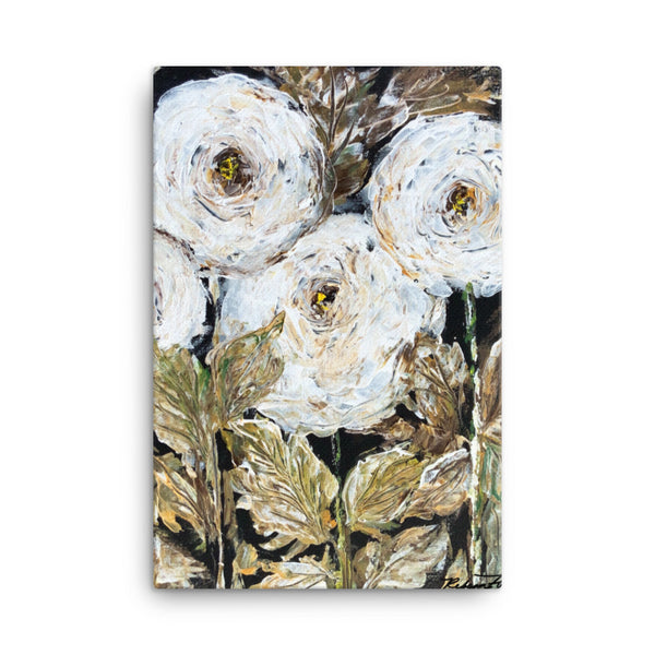White on Black textured flowers - Canvas