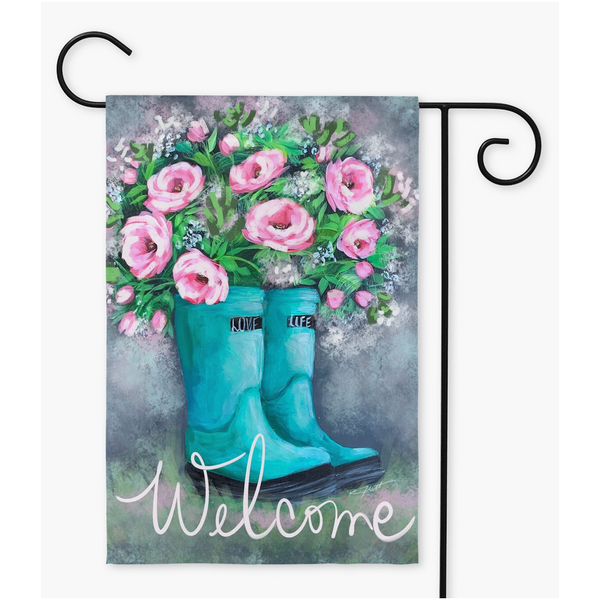 Garden Flags -Hello Flowers Welcome By Rebeca Flott Arts