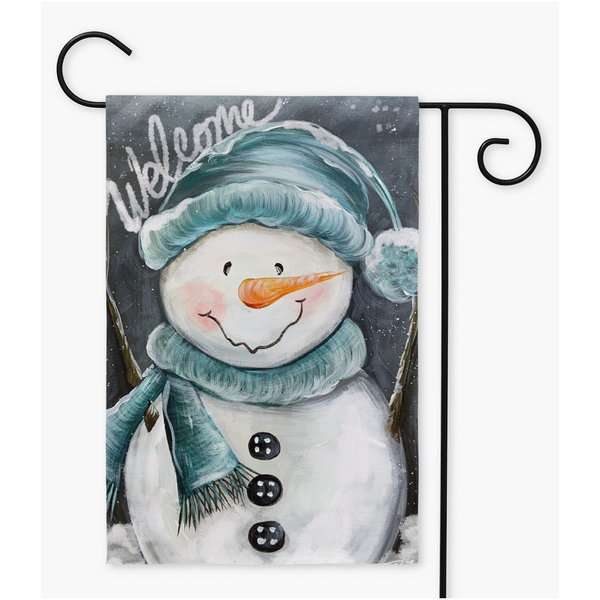 Blue Snowman Welcome Garden Flag