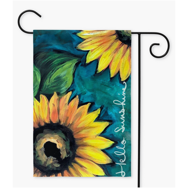 Hello Sunshine, garden flag by Rebeca Flott