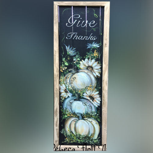 Give Thanks, White pumpkin art decor, porch fall decor