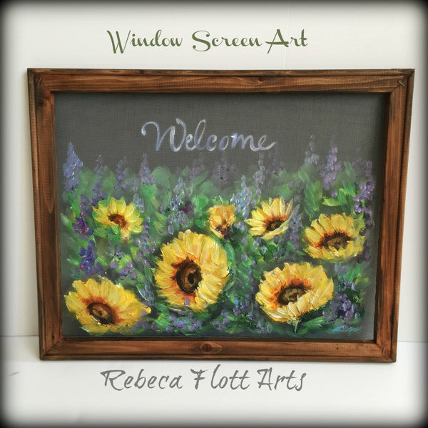 Sunflower Field, Welcome Sign,window screen hand painted,Customize for you