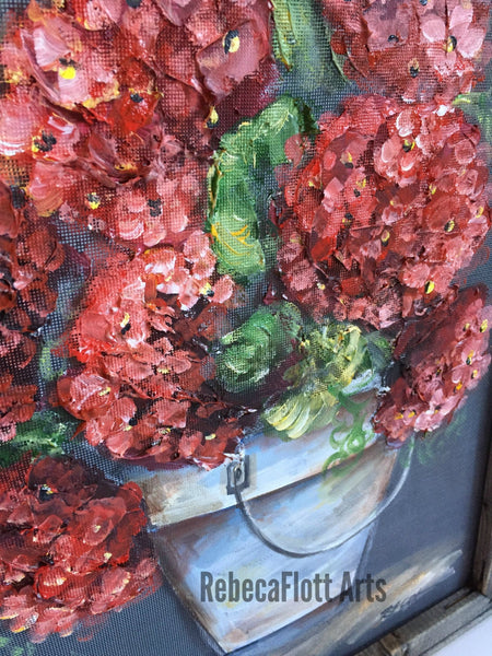 Red Hydrangea Window Screen Art
