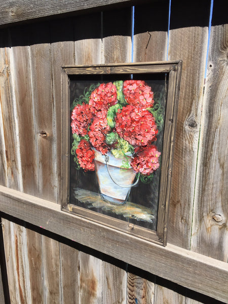 Red Hydrangea Window Screen Art
