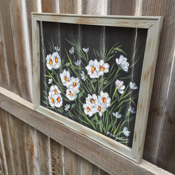 Daisies On White,recycled, outdoor and indoor art, flowers,Daisy Flower Painting, Daisy Flower art,