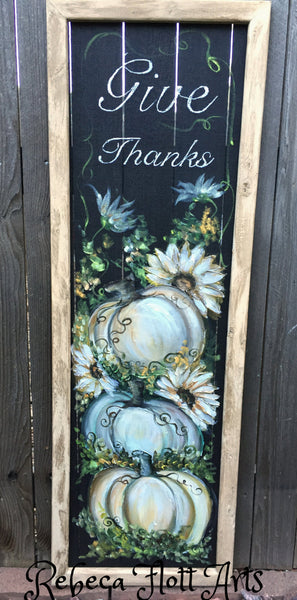 Give Thanks, White pumpkin art decor, porch fall decor