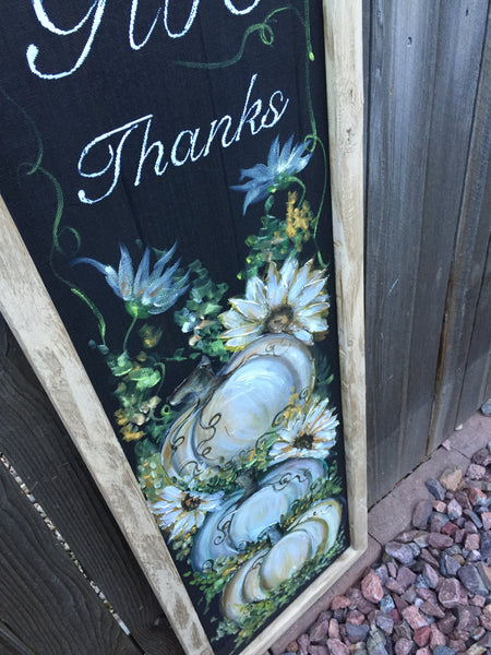 Give Thanks, White pumpkin art decor, porch fall decor