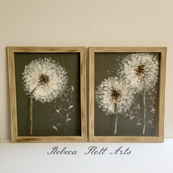 Rustic decor - Set of dandelion, farm house style wall art