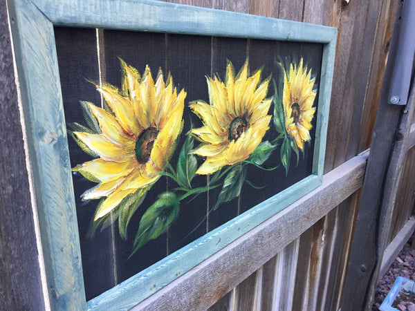 Trinity sunflowers on teal Original ART