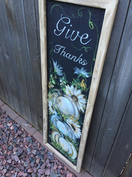 Give Thanks, White pumpkin art decor, porch fall decor