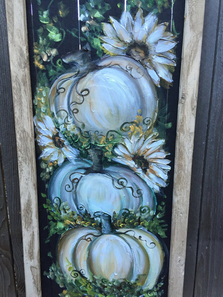 Give Thanks, White pumpkin art decor, porch fall decor