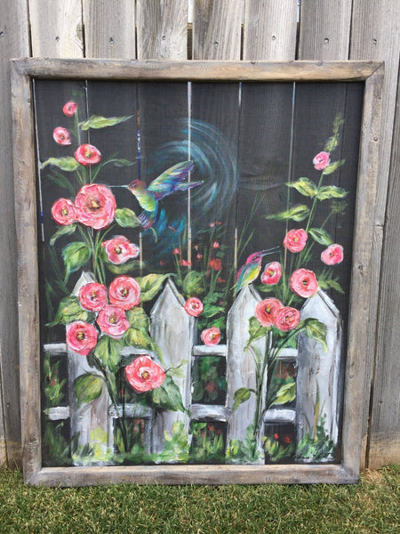 Hummingbird love, Window screen art, Garden Art