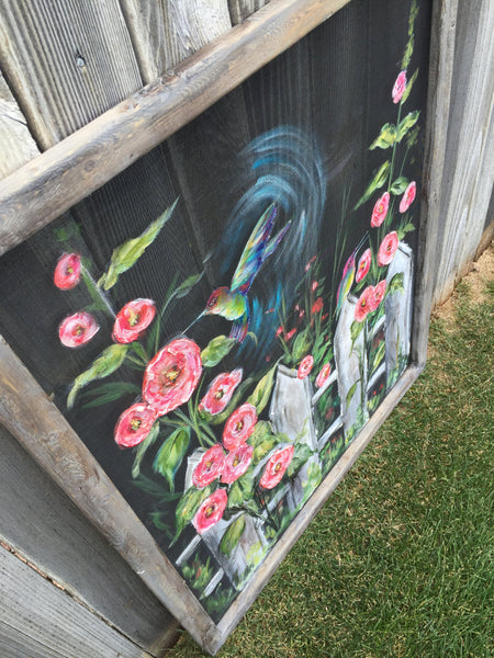 Hummingbird love, Window screen art, Garden Art