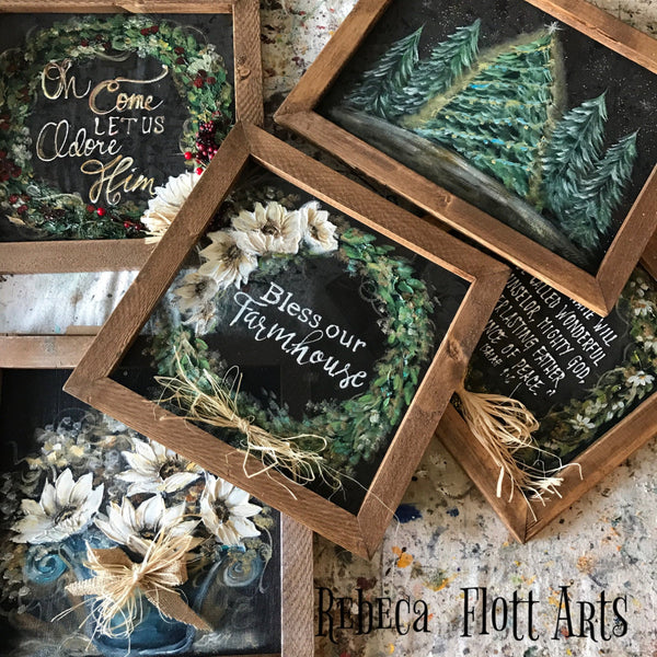 Farmhouse rustic art, white flowers