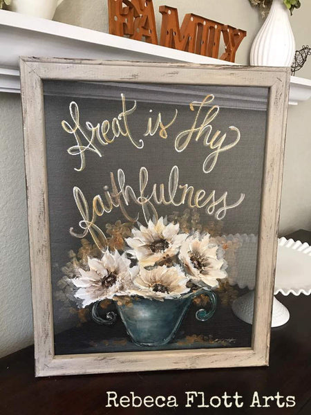Great is thy Faithfulness, inspiration hand painted art, farmhouse style, window screen painting