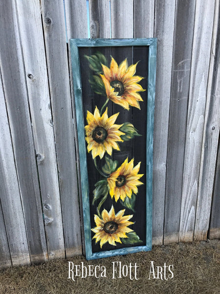 Sunflowers hand painted window screen, perfect porch decor wall art, rustic