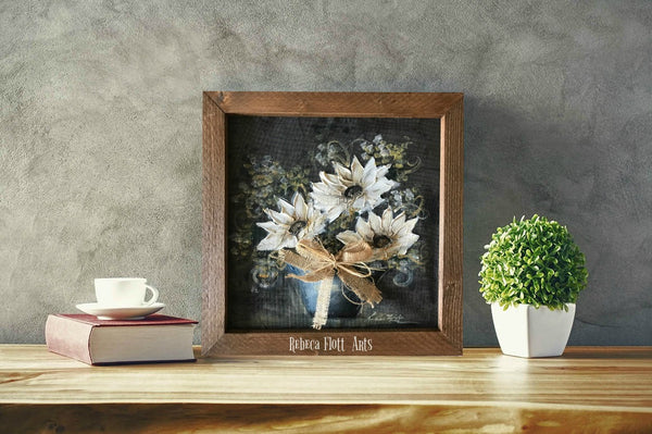 Farmhouse rustic art, white flowers