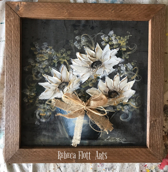 Farmhouse rustic art, white flowers