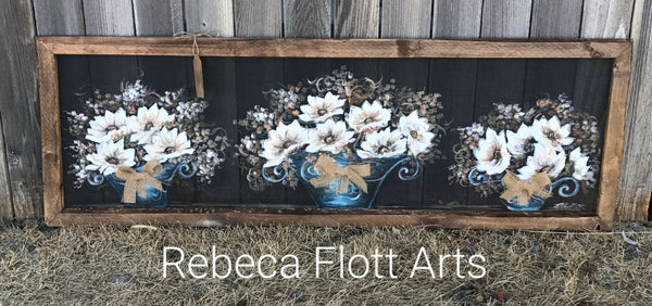 White Sunflowers rustic art , porch decor , wall art, Home Decor,Farmhouse style,
