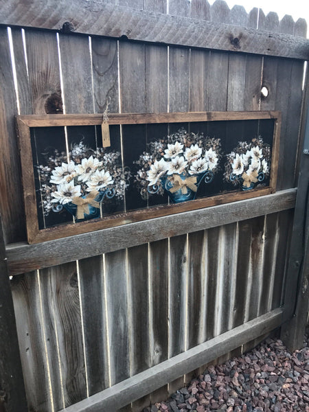 White Sunflowers rustic art , porch decor , wall art, Home Decor,Farmhouse style,