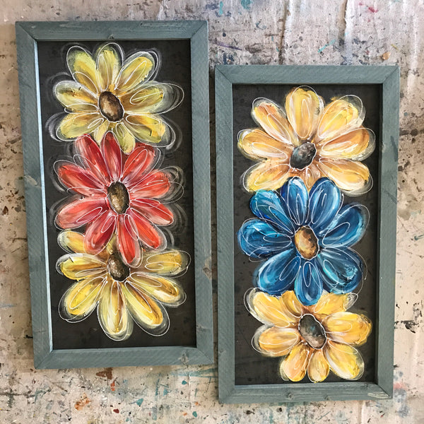 Colorful flowers, bright and happy, blue and yellow