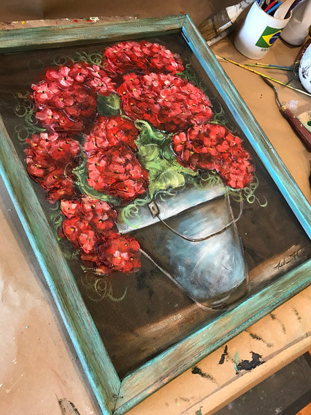 Red Hydrangea Window Screen Art