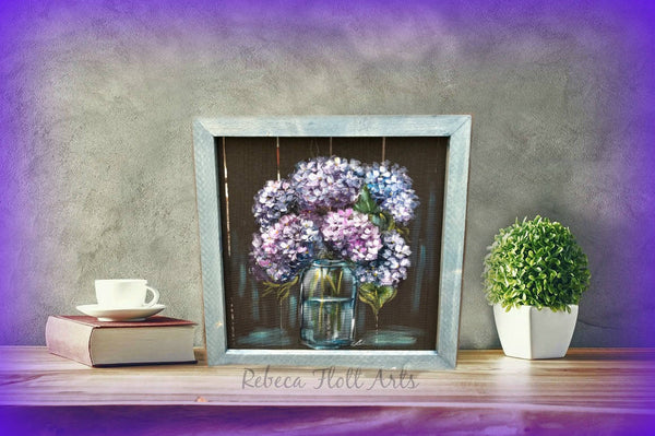 Gramma Patty hydrangeas, Hydrangeas,mason jar and hydrangeas, original, hand painted