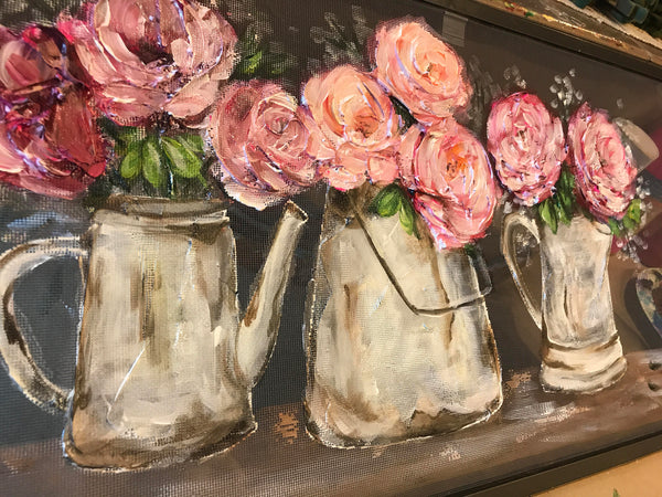 Pink Peonies on vintage tea pot